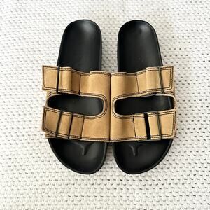 MNG Mango Black Tan Double Buckle Slide Suede Strap Sandals 37
